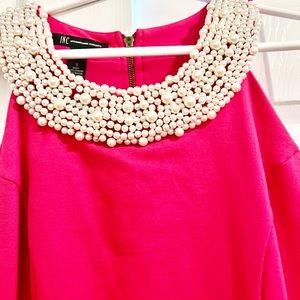 INC International Concepts Fuschia Sheath Dress with Faux Pearl Collar